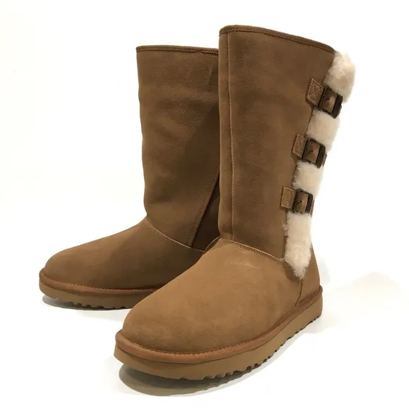UGG KLEA BUCKLE BOOTS -CHESTNUT SUEDE / SHEEPSKIN TRIM -US 11 -NEW