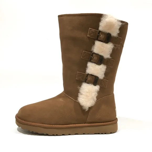 UGG KLEA BUCKLE BOOTS -CHESTNUT SUEDE / SHEEPSKIN TRIM -US 11 -NEW