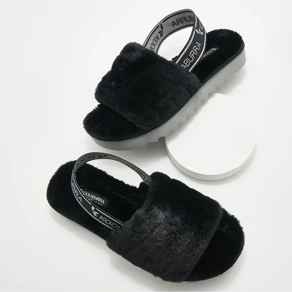 UGG Koolaburra Fuzz’n II Slip-On Slippers Faux Fur in Black Size 5