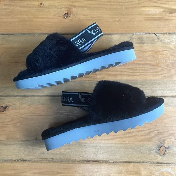 UGG Koolaburra Fuzz’n II Slip-On Slippers Faux Fur in Black Size 5