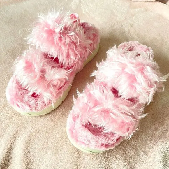 UGG Light Baby Pink Furry Women's Fluff Sugar Platform KAwaii Sandals US6