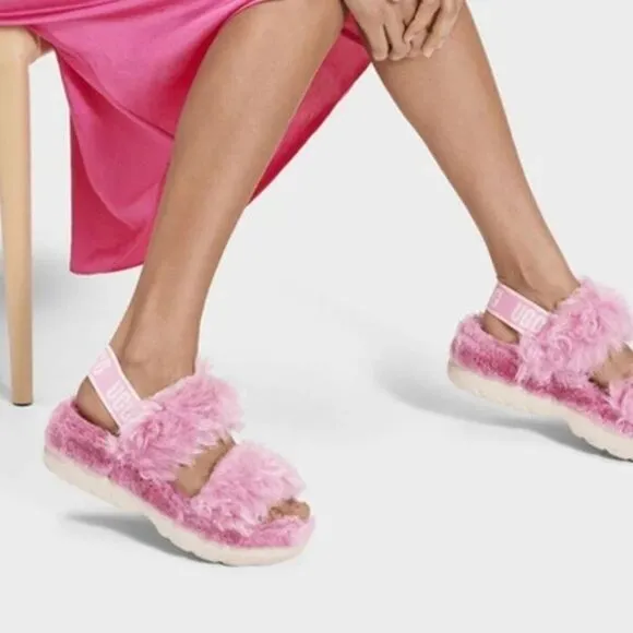 UGG Light Baby Pink Furry Women's Fluff Sugar Platform KAwaii Sandals US6