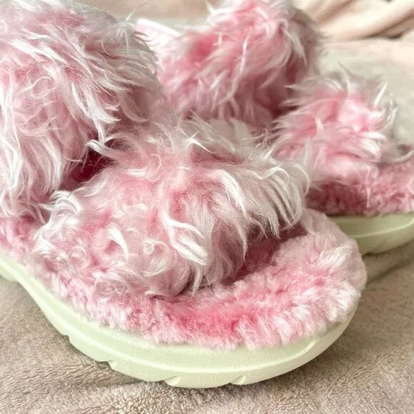 UGG Light Baby Pink Furry Women's Fluff Sugar Platform KAwaii Sandals US6