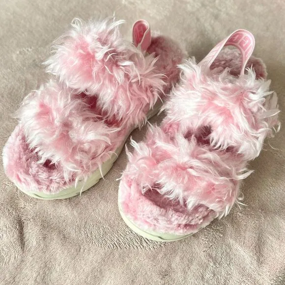 UGG Light Baby Pink Furry Women's Fluff Sugar Platform KAwaii Sandals US6