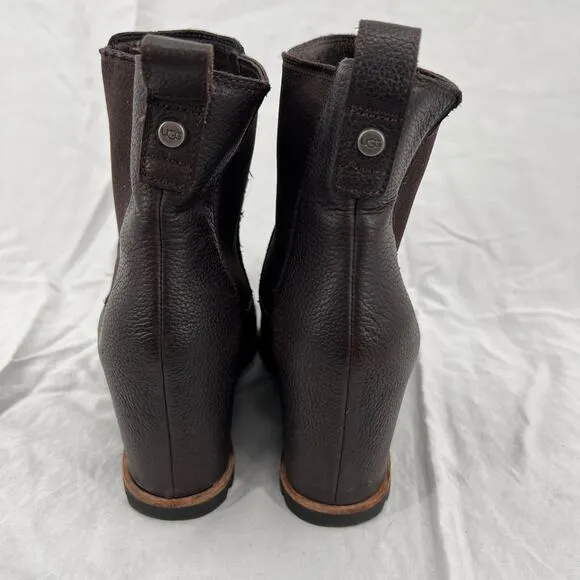 UGG Pax Wedge Ankle Boots 9.5 Brown Leather Waterproof Anti-Slip Chelsea Booties