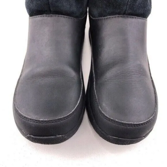 UGG Tamarind Waterproof Black Leather Winter Boots Kids 4