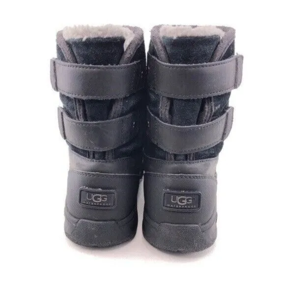 UGG Tamarind Waterproof Black Leather Winter Boots Kids 4