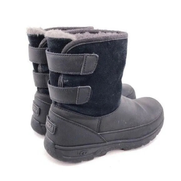 UGG Tamarind Waterproof Black Leather Winter Boots Kids 4