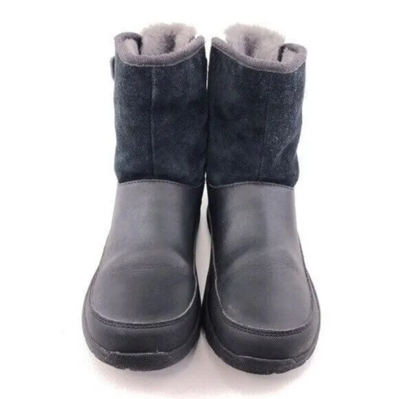 UGG Tamarind Waterproof Black Leather Winter Boots Kids 4