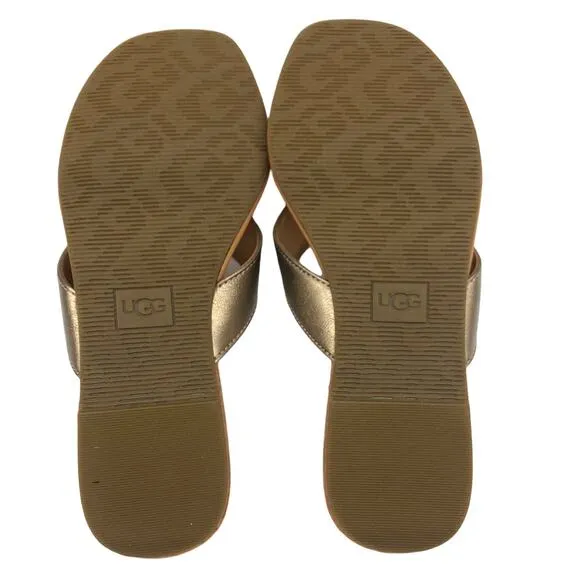 UGG Toulumne  Metallic Gold Women's Leather Flip Flop Sandals 1109656