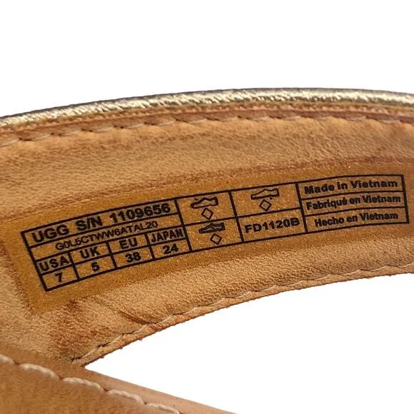 UGG Toulumne  Metallic Gold Women's Leather Flip Flop Sandals 1109656