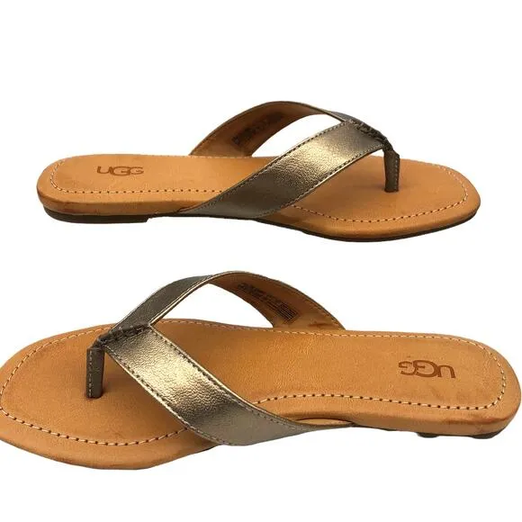 UGG Toulumne  Metallic Gold Women's Leather Flip Flop Sandals 1109656