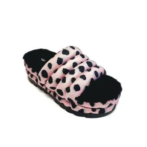 UGG Womens 8 Maxi Slide Cheetah Print Sheepskin Platform Slippers Pink Scallop