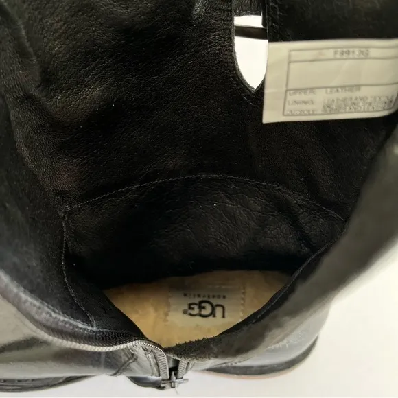UGG Women's Conor Studs Black Leather Boots Sheepskin Size 5.5 Side Zipper