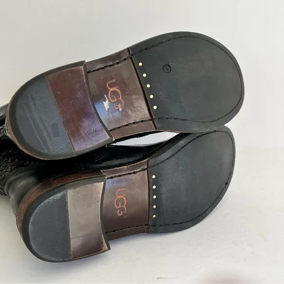 UGG Women's Conor Studs Black Leather Boots Sheepskin Size 5.5 Side Zipper