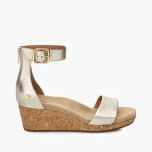 UGG Women’s Zoe II Gold Metallic Wedge Sandals Shoes Size 10