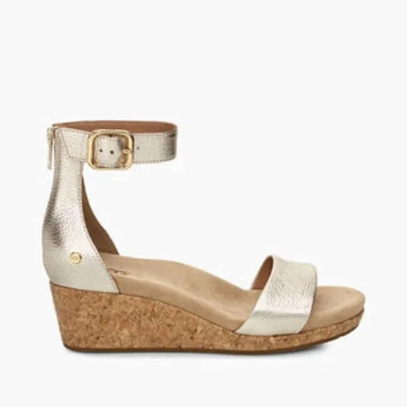 UGG Women’s Zoe II Gold Metallic Wedge Sandals Shoes Size 10