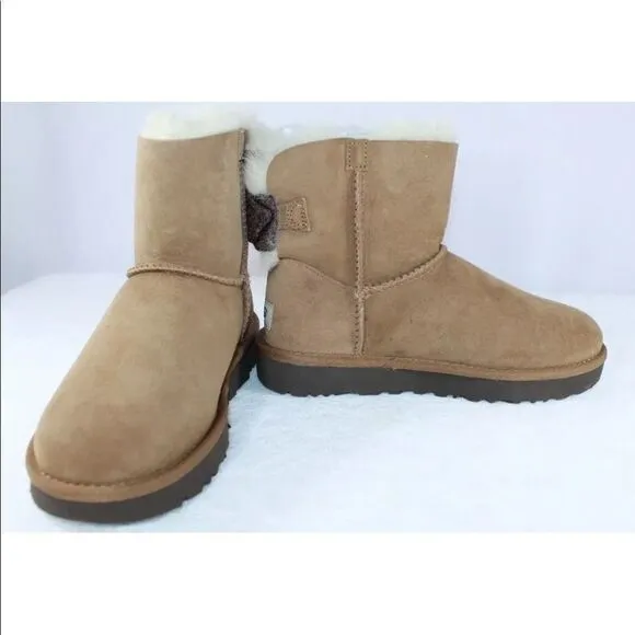 UGG CHESTNUT MINI BRIGETTE BAILEY BOW SUEDE BOOTS