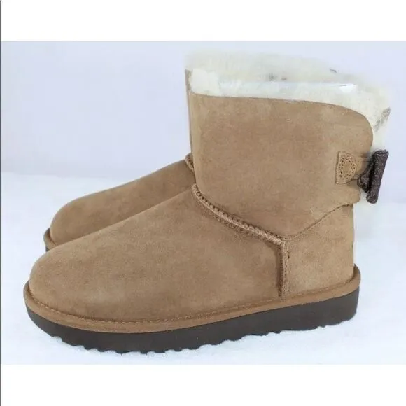 UGG CHESTNUT MINI BRIGETTE BAILEY BOW SUEDE BOOTS