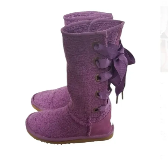 UGGS Purple Lace-Up Ribbon Mid-Calf Boot Sz 5