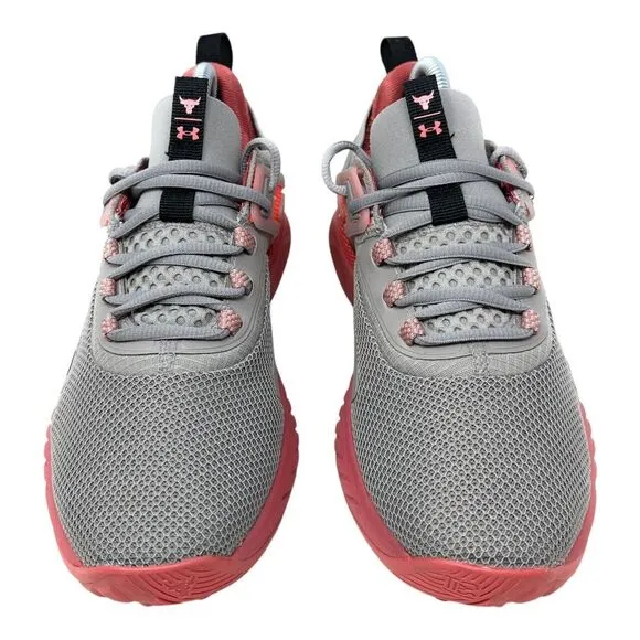Under Armour Womens Size 7.5 Project Rock 5 Athletic  Gray Pink Gym Sneakers Jog