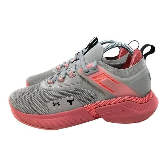 Under Armour Womens Size 7.5 Project Rock 5 Athletic  Gray Pink Gym Sneakers Jog