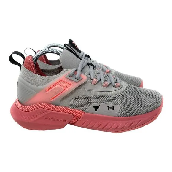 Under Armour Womens Size 7.5 Project Rock 5 Athletic  Gray Pink Gym Sneakers Jog