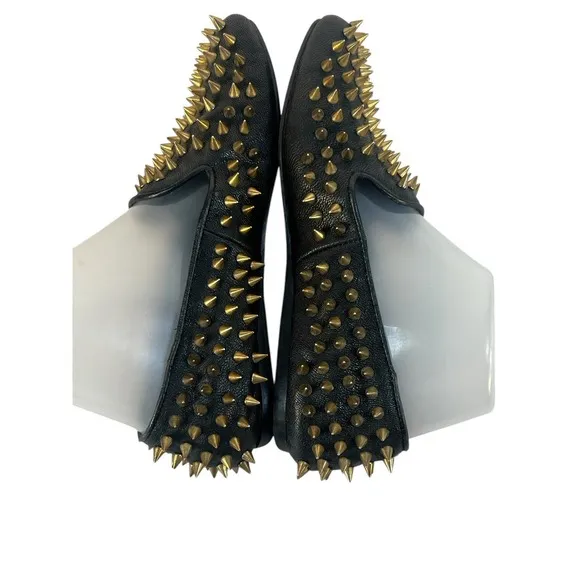 Unif Hellraisers women's brass spiked fine leather loafers size 6 black