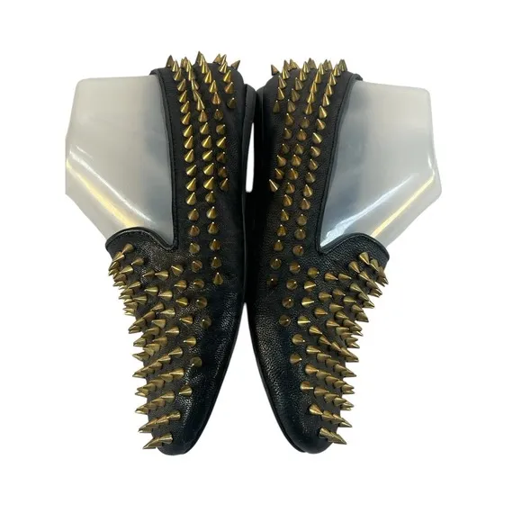 Unif Hellraisers women's brass spiked fine leather loafers size 6 black