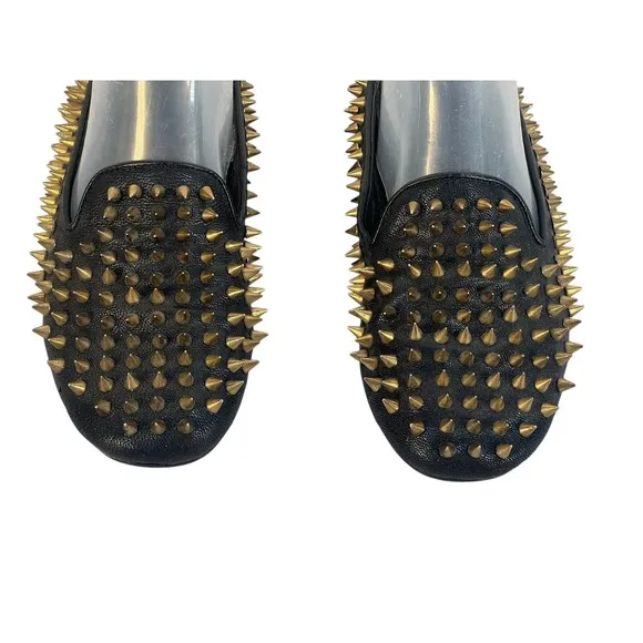Unif Hellraisers women's brass spiked fine leather loafers size 6 black