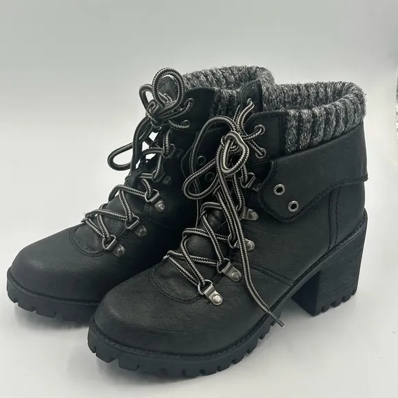 Unionbay Women's Dark Gray &amp; Heather 7.5 Lugg Sole Boots Moto Lace Ankle Boot