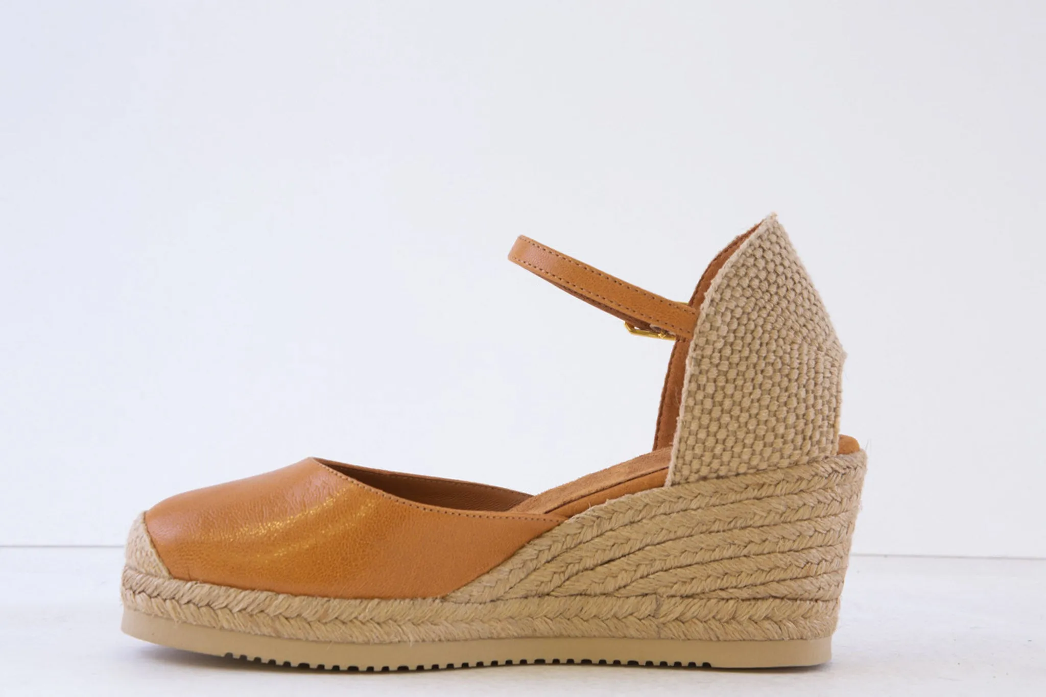 UNISA - CACERES HIGH WEDGE ESPADRILLE SLIP-ON SHOE - TAN LEATHER