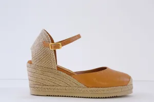 UNISA - CACERES HIGH WEDGE ESPADRILLE SLIP-ON SHOE - TAN LEATHER