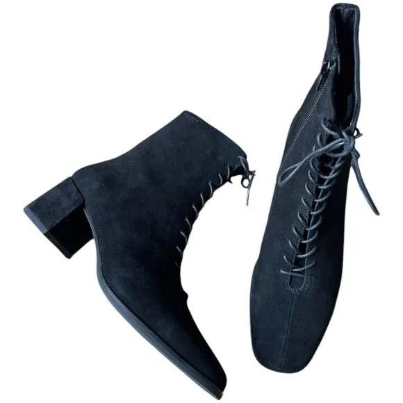 Vagabond Suede Black victorian lace upfront boots block heel size 10 (40)