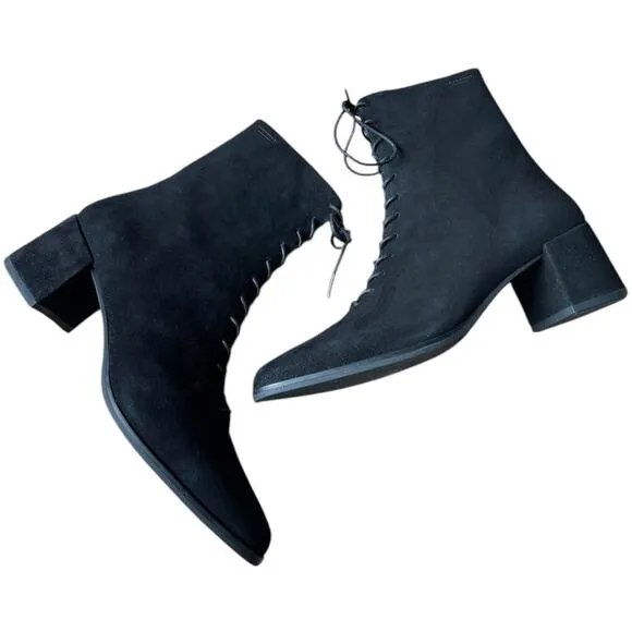 Vagabond Suede Black victorian lace upfront boots block heel size 10 (40)