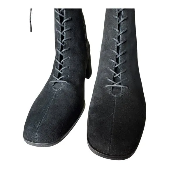 Vagabond Suede Black victorian lace upfront boots block heel size 10 (40)