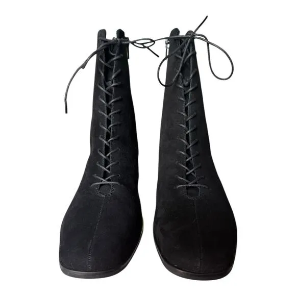 Vagabond Suede Black victorian lace upfront boots block heel size 10 (40)