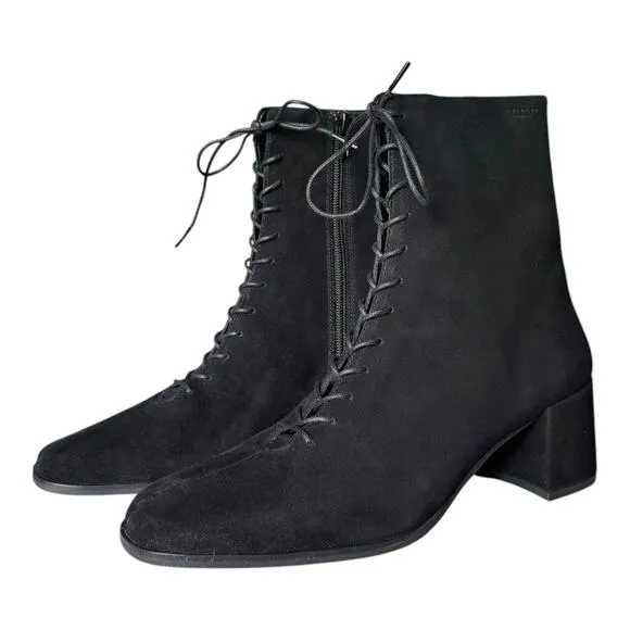 Vagabond Suede Black victorian lace upfront boots block heel size 10 (40)