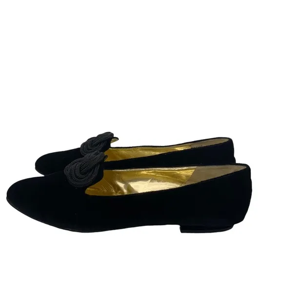 Valentina Rangoni Black Velvet   Leather Loafer Braided Knot Detail Italian Made