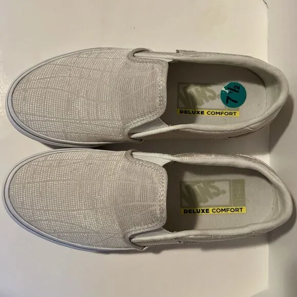 Vans Asher Deluxe Comfort Slip On Sneakers Women's 7.5 Woven Textile Light Gray