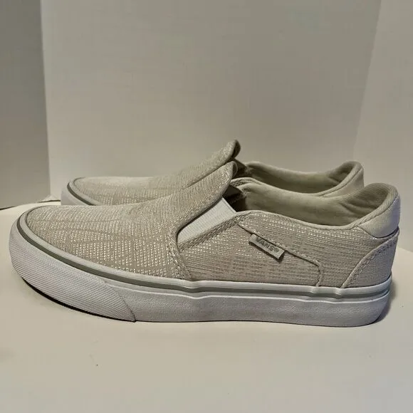 Vans Asher Deluxe Comfort Slip On Sneakers Women's 7.5 Woven Textile Light Gray