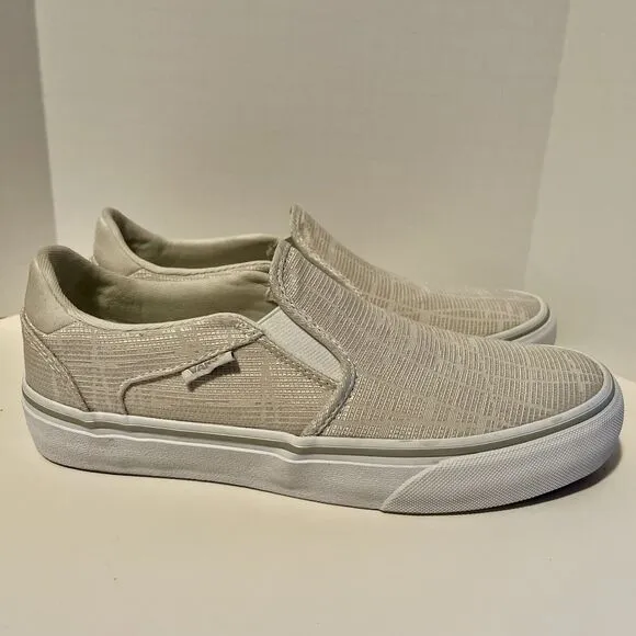 Vans Asher Deluxe Comfort Slip On Sneakers Women's 7.5 Woven Textile Light Gray