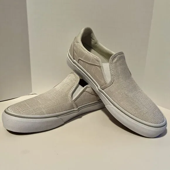 Vans Asher Deluxe Comfort Slip On Sneakers Women's 7.5 Woven Textile Light Gray
