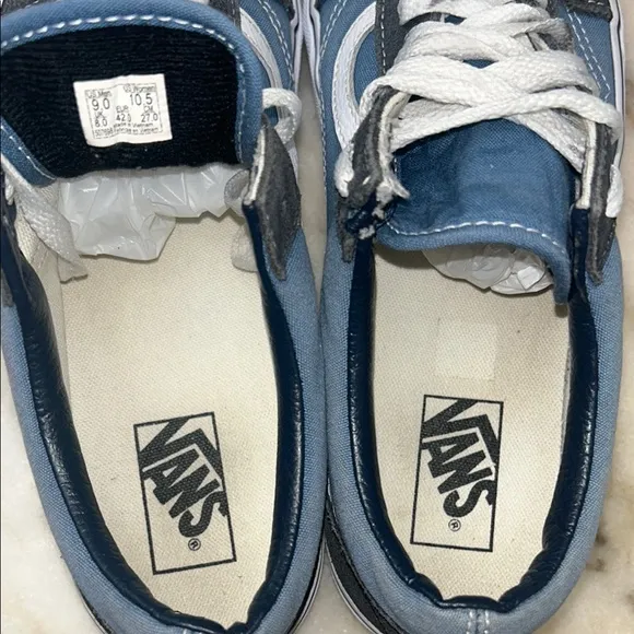 Vans Blue and Black Low-Top Sneakers with White Sole