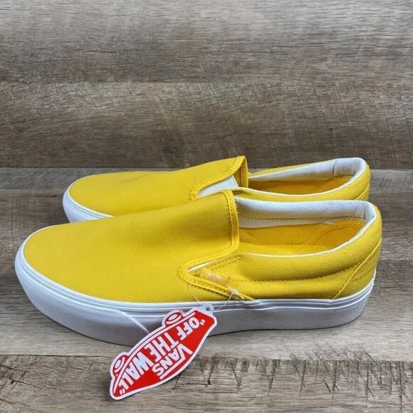 VANS Classic Slip-On Twill Freesia Gold-Yellow Sneakers Mens 9 Womens 10.5 NEW