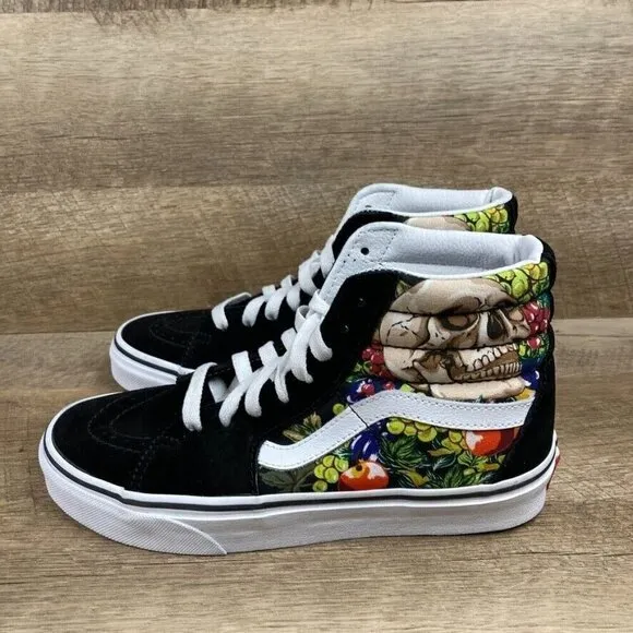 VANS Fruit Skull Sk8-Hi Sneakers Black/White Mens 4.5 Womens Sz 6 Shoes NEW