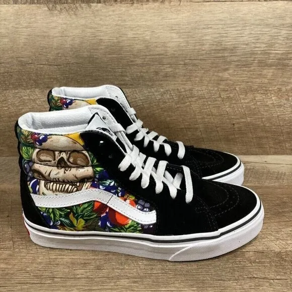 VANS Fruit Skull Sk8-Hi Sneakers Black/White Mens 4.5 Womens Sz 6 Shoes NEW