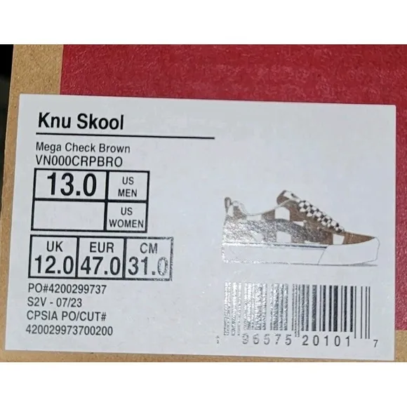 VANS Knu Skool OG 2023 MEN'S SNEAKERS Wheat Mega Check Brown Men's Size 13
