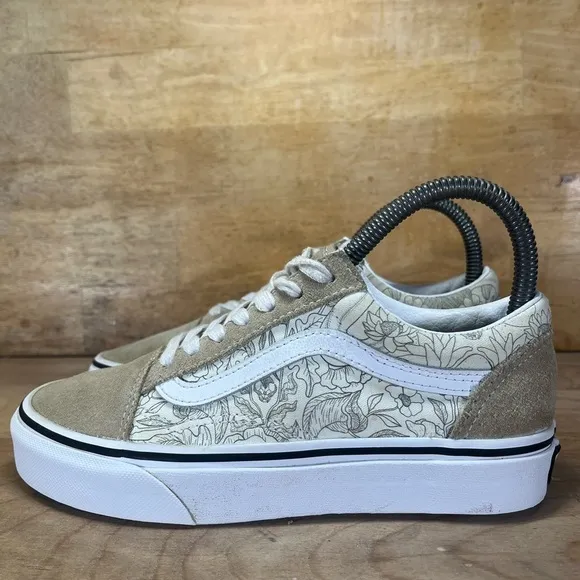 Vans Old Skool Floral SUEDE Womens Size 5.5 Shoes Sneakers Cream Tan