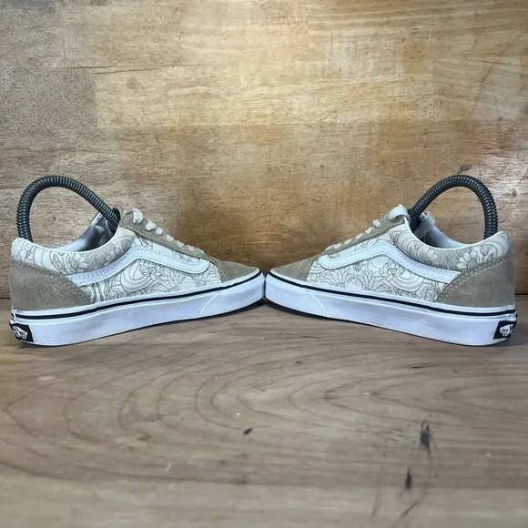 Vans Old Skool Floral SUEDE Womens Size 5.5 Shoes Sneakers Cream Tan